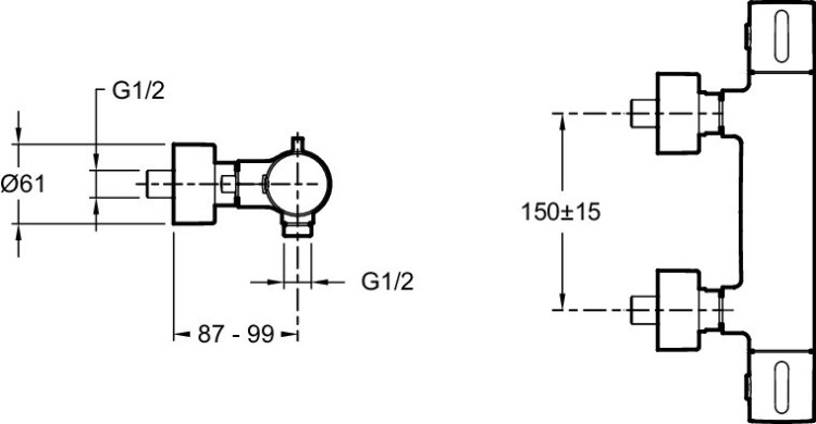 Термостатический настенный смеситель для душа Jacob Delafon CUFF E37035-CP