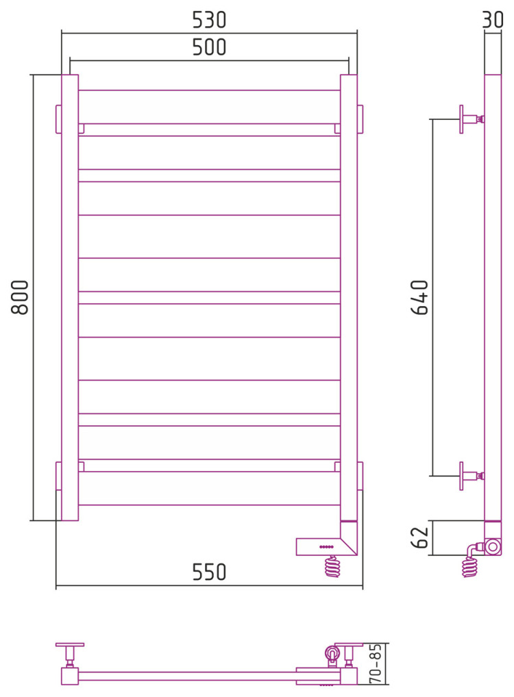 Полотенцесушитель электрический Сунержа Центурион 2.0 800x500 МЭМ правый Белый