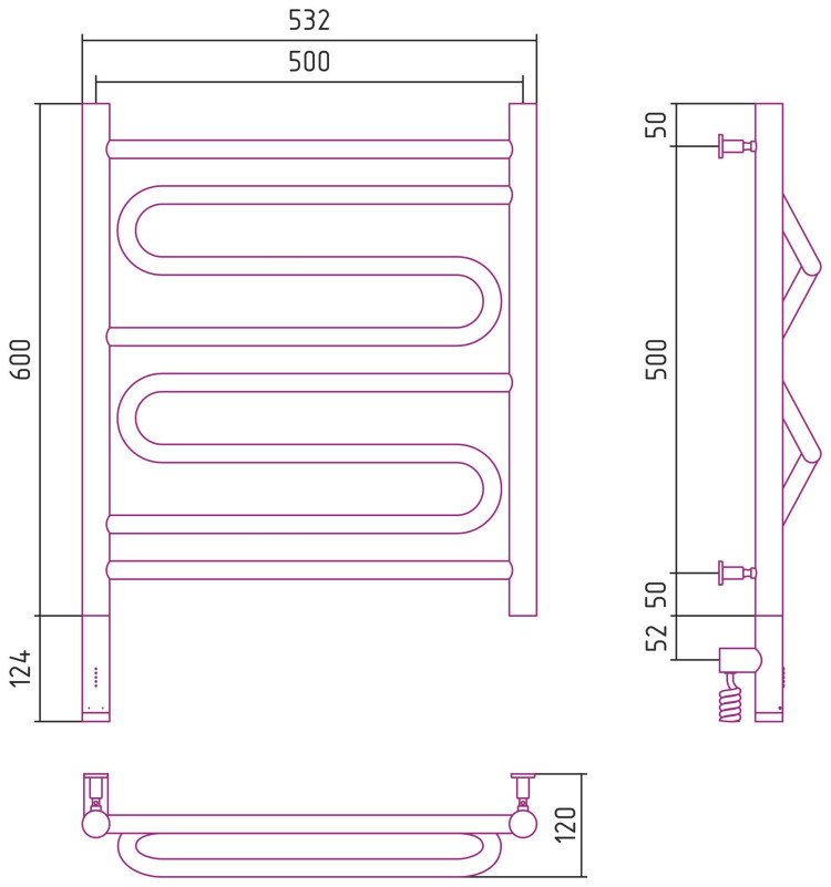 Полотенцесушитель электрический Сунержа Элегия 3.0 600х500 МЭМ левый Матовое золото
