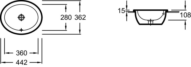 Встраиваемая раковина 44,2 х 36,2 см с переливным отверстием, устанавливаемая сверху Jacob Delafon VOXEYJ102-00