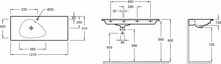 Подвесная раковина-столешница 120 см Jacob Delafon NOUVELLE VAGUEEXAP112-00