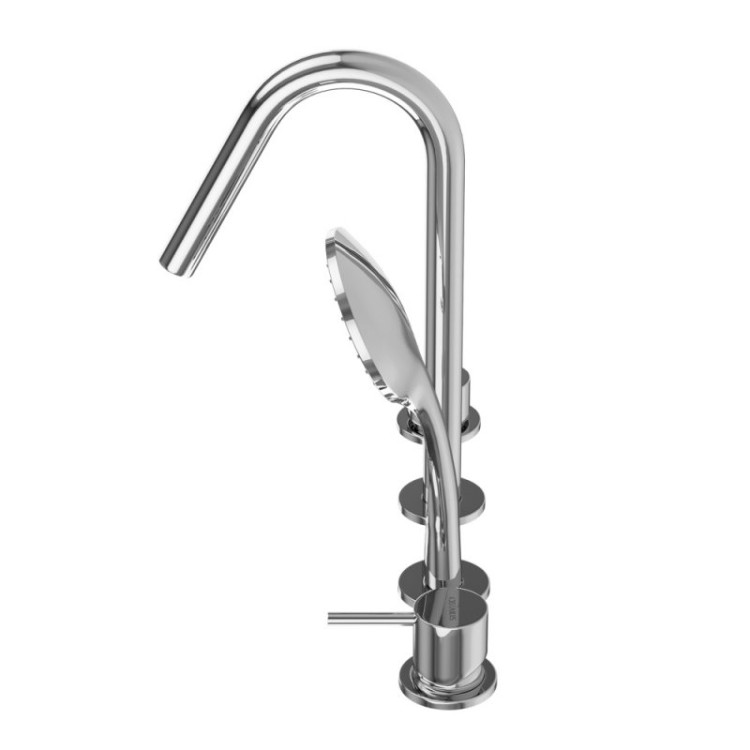 Смеситель на борт ванны с выдвижным душем и переключателем с тонкой ручкой Cezares LEAF-BVDM4-L-PO