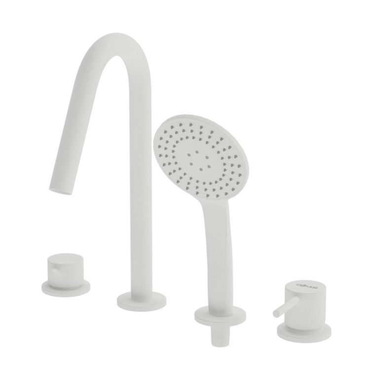 Смеситель на борт ванны с выдвижным душем и переключателем с тонкой ручкой Cezares LEAF-BVDM4-L-PO