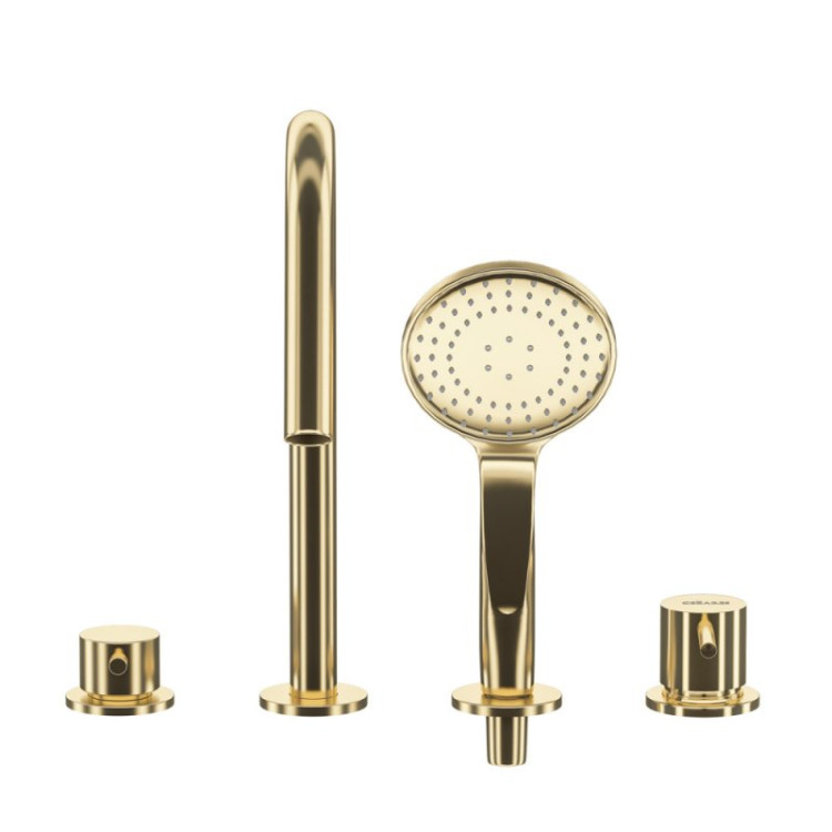 Смеситель на борт ванны с выдвижным душем и переключателем с тонкой ручкой Cezares LEAF-BVDM4-L-PO