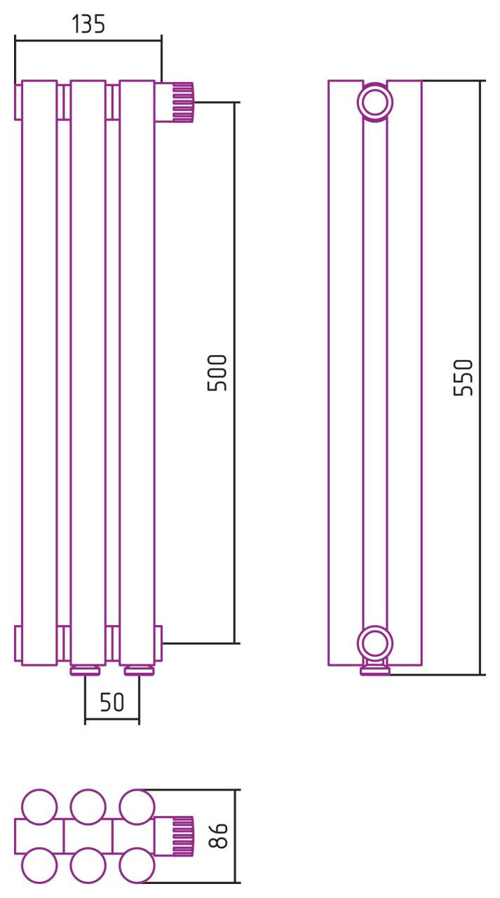 Отопительный радиатор Сунержа Эстет-11 EU50 500х135 3 секции Состаренная латунь