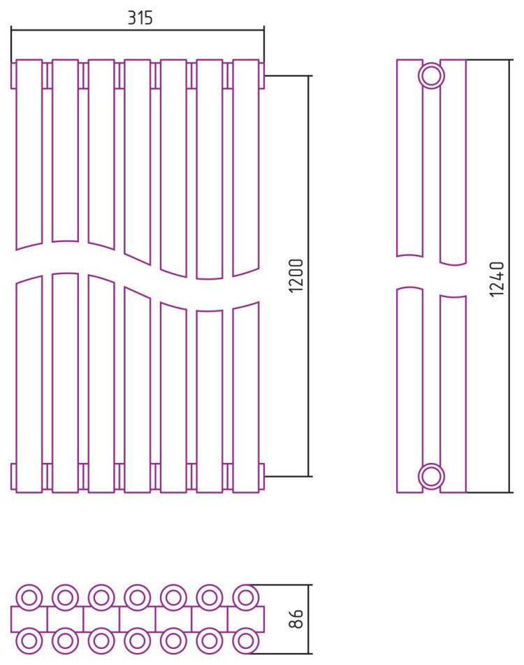 Отопительный радиатор Сунержа Эстет-00 1200х315 7 секций Без покрытия