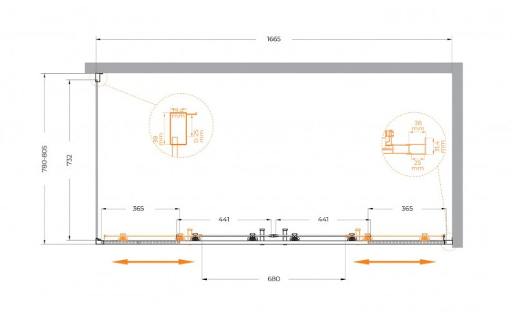 Душевой уголок MOLVENO-AH-2/1 Cezares MOLVENO-AH-2/1-170/90-C-GM-IV