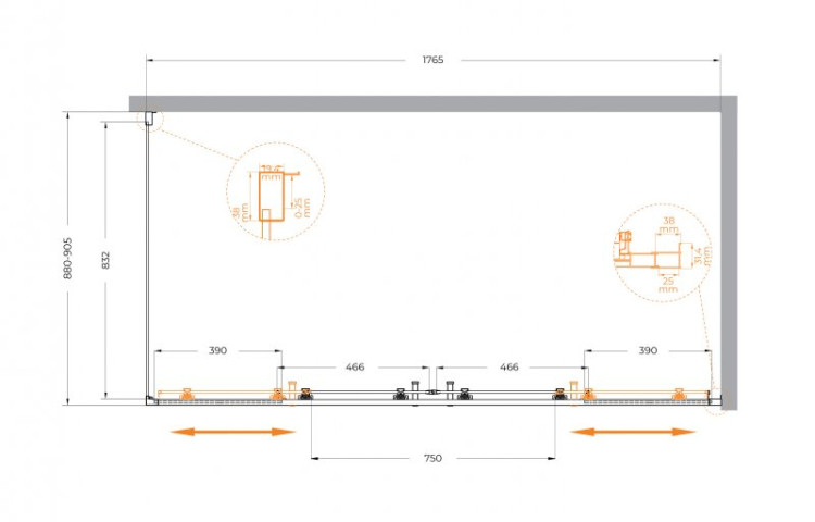 Душевой уголок MOLVENO-AH-2/1 Cezares MOLVENO-AH-2/1-170/90-C-GM-IV