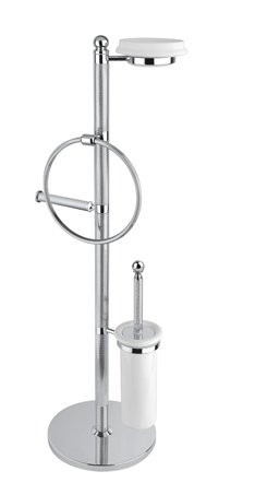 Стойка напольная с держателем туалетной бумаги щёткой для унитаза, полотенцедержателем и держателем мыльницы Cezares OLIMP-WBS-01-Sw