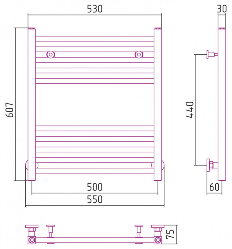 Полотенцесушитель водяной Сунержа Модус 600х500 Тёмный титан муар