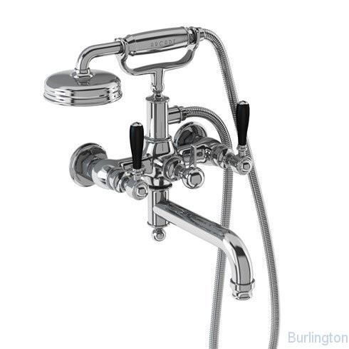 Смеситель для ванны настенный, ручки - леверы чёрные, хром [ARC19 CHR + ARC66 CHR]