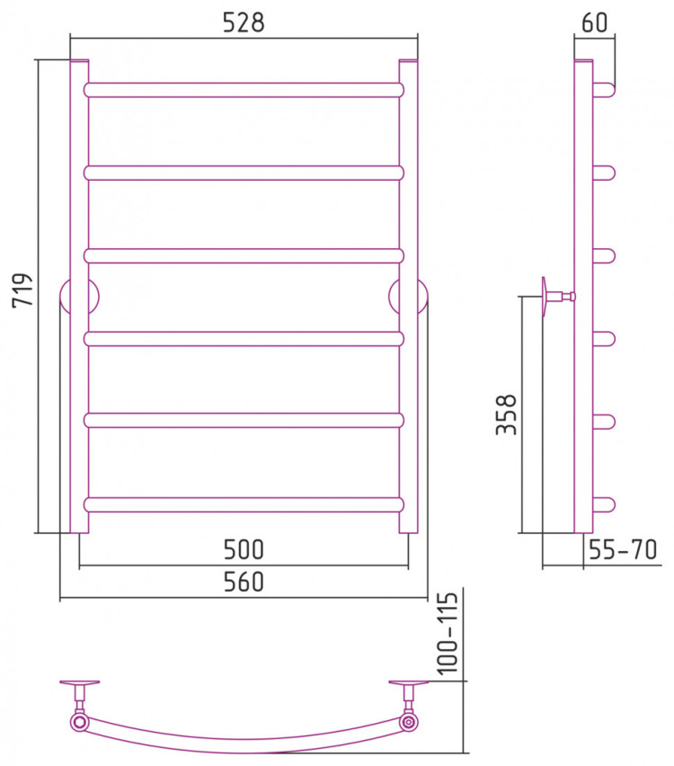 Полотенцесушитель водяной Стилье Универсал-50 800х500 (6) Г 21 Без покрытия