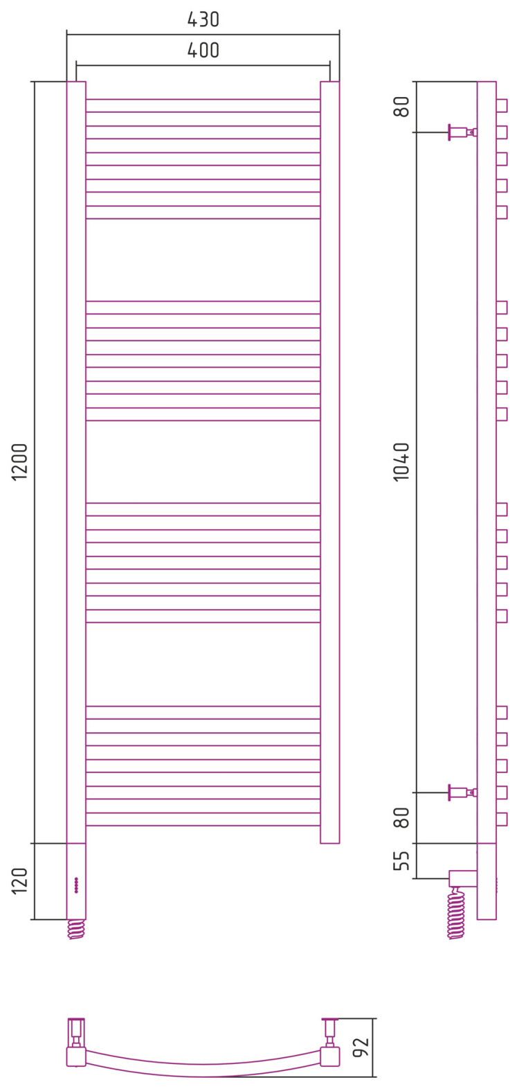 Полотенцесушитель электрический Сунержа Аркус 3.0 1200х400 МЭМ левый Матовое золото
