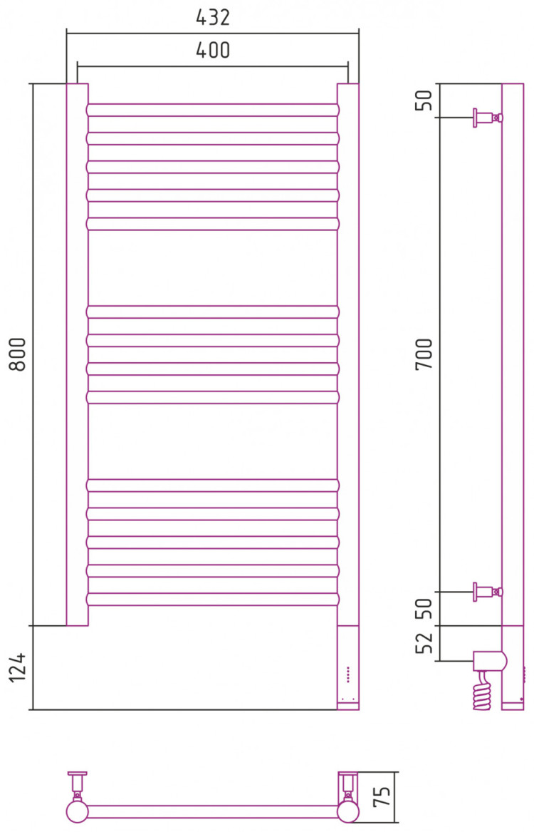 Полотенцесушитель электрический Сунержа Богема 3.0 прямая 800х400 МЭМ правый Состаренная латунь