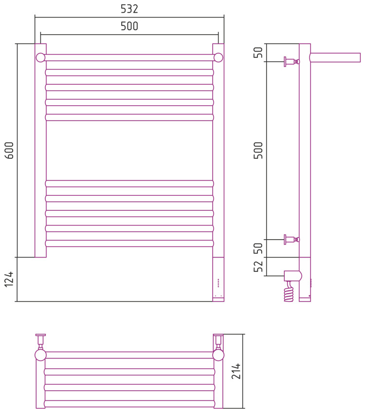 Полотенцесушитель электрический Сунержа Богема с полкой 3.0 600х500 / МЭМ правый Белый