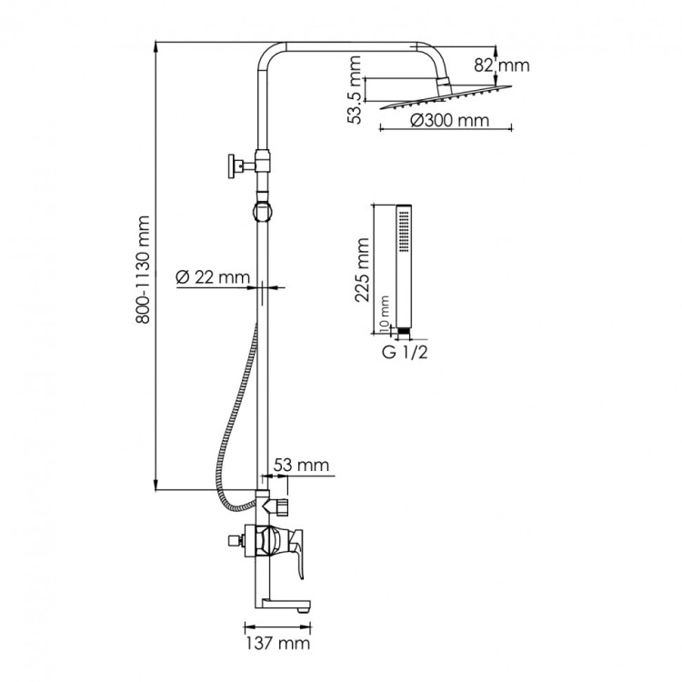 WasserKRAFT A166.116.137.010.CH Душевой комплект со смесителем