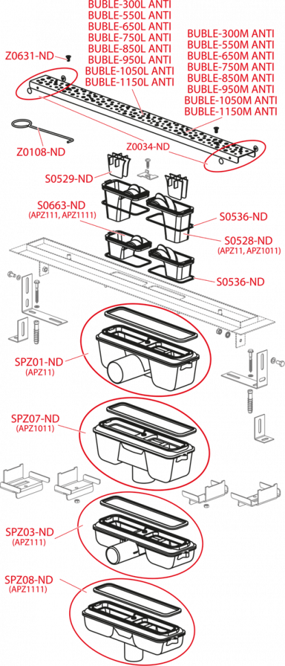 Водоотводящий желоб с порогами для цельной решетки и фиксированным воротником к стене, вертикальный сток Alcadrain APZ1016 Wall
