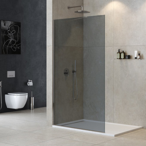 Душевая перегородка универсальная с односторонним входом, стекло бронза, профиль чёрный Cezares LIBERTA-L-1-TB-80-BR-NERO