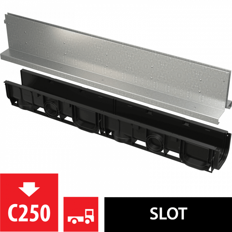 Щелевой дренажный канал с симметричной надставкой 160 мм, оцинкованная сталь Alcadrain AVZ101-R124