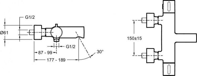 Термостатический настенный смеситель для ванны/душа Jacob Delafon CUFF E37037-CP
