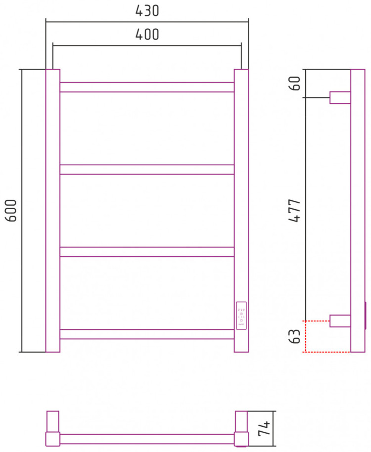 Полотенцесушитель электрический Стилье Формат 26 600х400 правый Чёрный