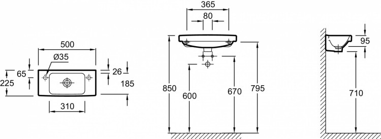 Рукомойник 50 х 22.5 см, без переливного отверстия Jacob Delafon ODEON UPE4701-00