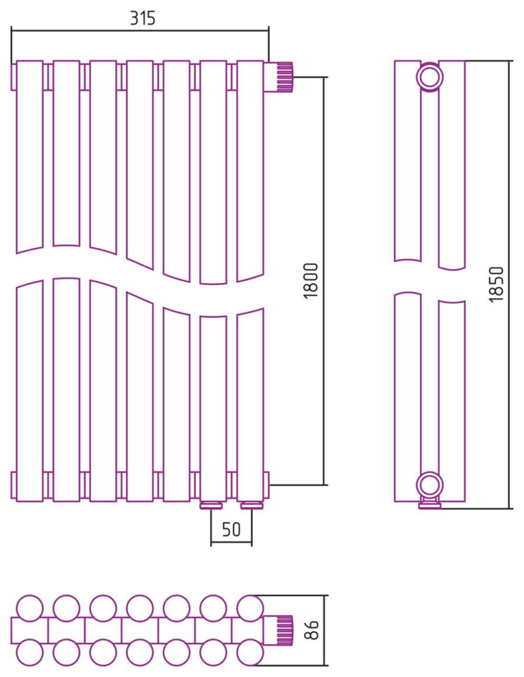 Отопительный радиатор Сунержа Эстет-11 EU50 1800х315 7 секций Сатин