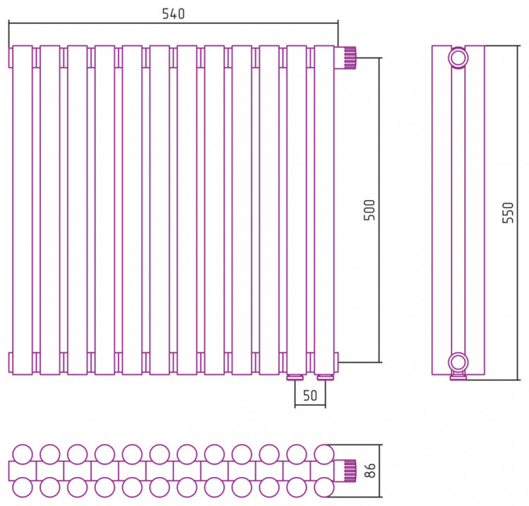 Отопительный радиатор Сунержа Эстет-11 EU50 500х540 12 секций Золото