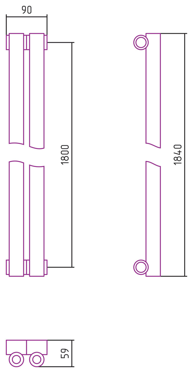 Отопительный радиатор Сунержа Эстет-0 1800х90 2 секции Без покрытия