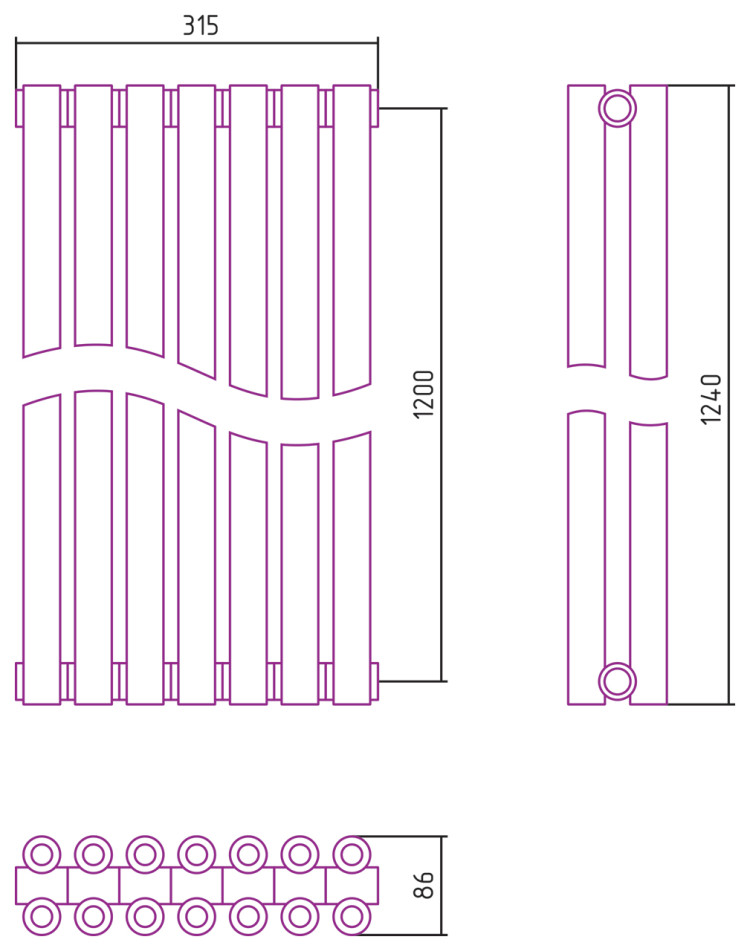 Отопительный радиатор Сунержа Эстет-00 1200х315 7 секций Белый