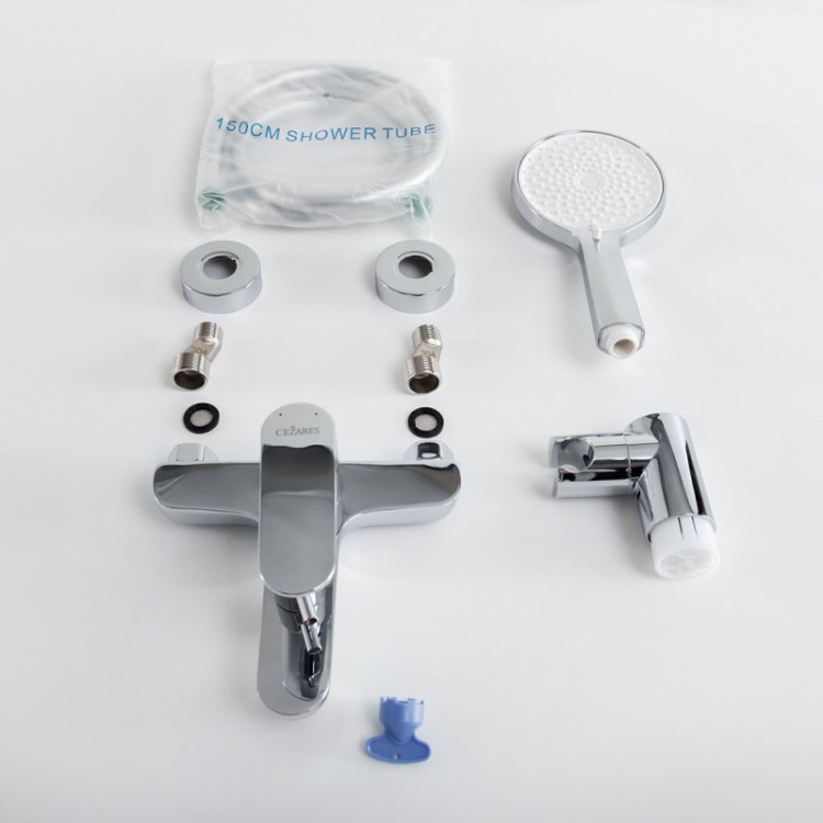 Смеситель для ванны и душа в комплекте с ручным душем, шлангом и держателем Cezares STYLUS-VD-BORO