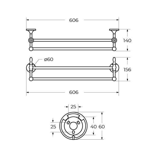 Полотенцедержатель двойной подвесной 60 см ART&MAX AM-E-4248-Cr