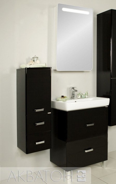 Комплект мебели АМЕРИНА Н 60  чёрный глянец (тумба с раковиной+полупенал)