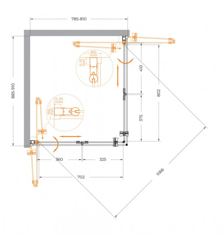 Душевой уголок ECO-O-ASH-2 Cezares ECO-O-ASH-2-80/90-C-Cr