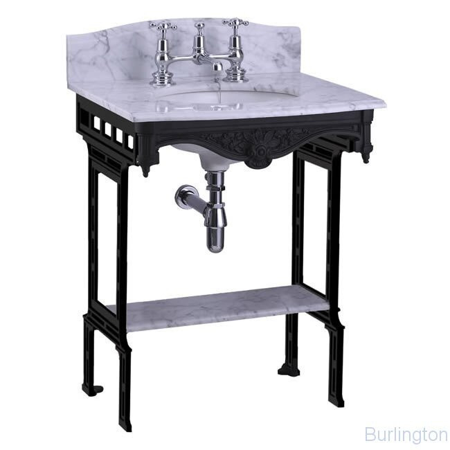 Мраморная столешница на 1,2 или 3 отверстия, с подстольем из черного алюминия