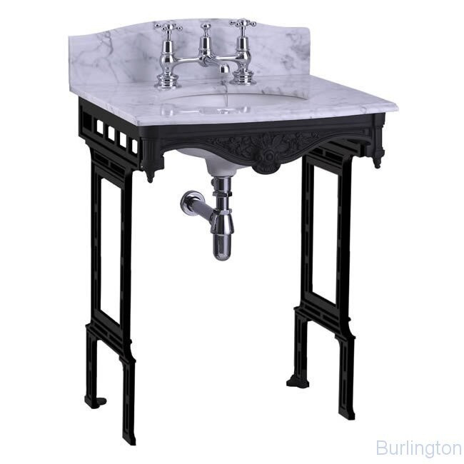 Мраморная столешница на 1,2 или 3 отверстия, с подстольем из черного алюминия