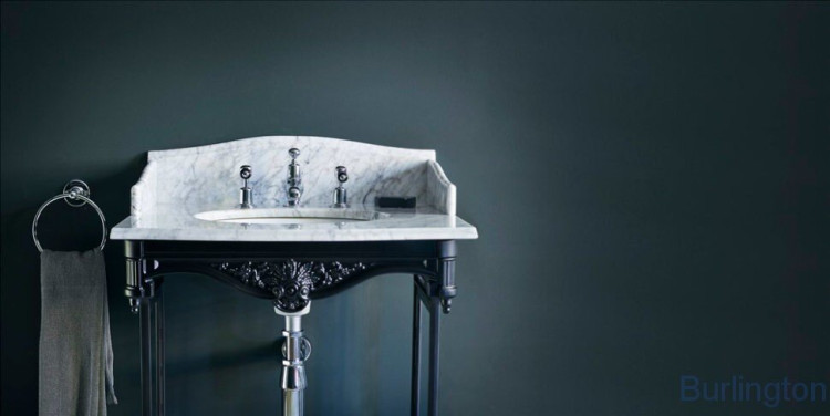 Мраморная столешница на 1,2 или 3 отверстия, с подстольем из черного алюминия