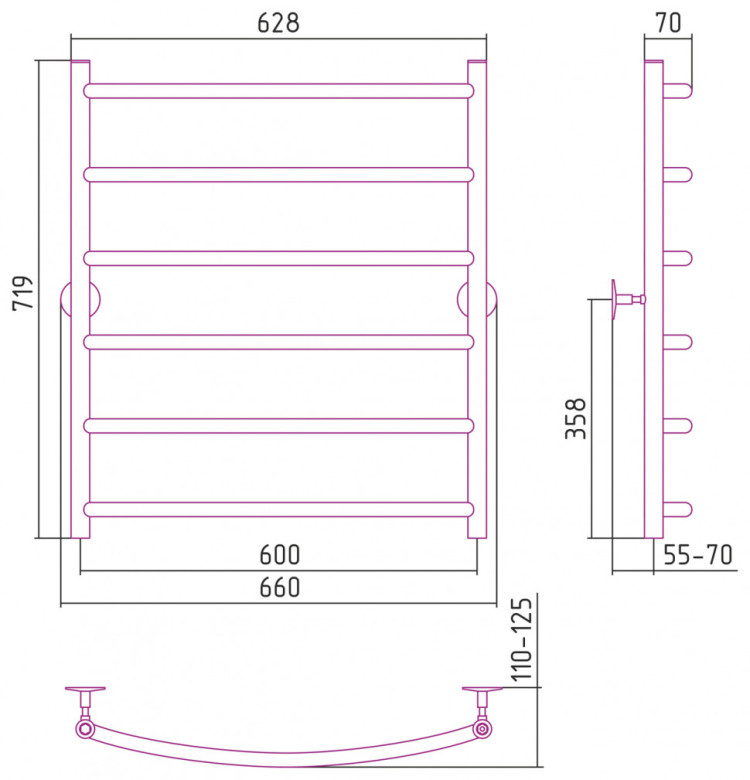 Полотенцесушитель водяной Стилье Универсал-50 800х600 (6) Г 21 Без покрытия
