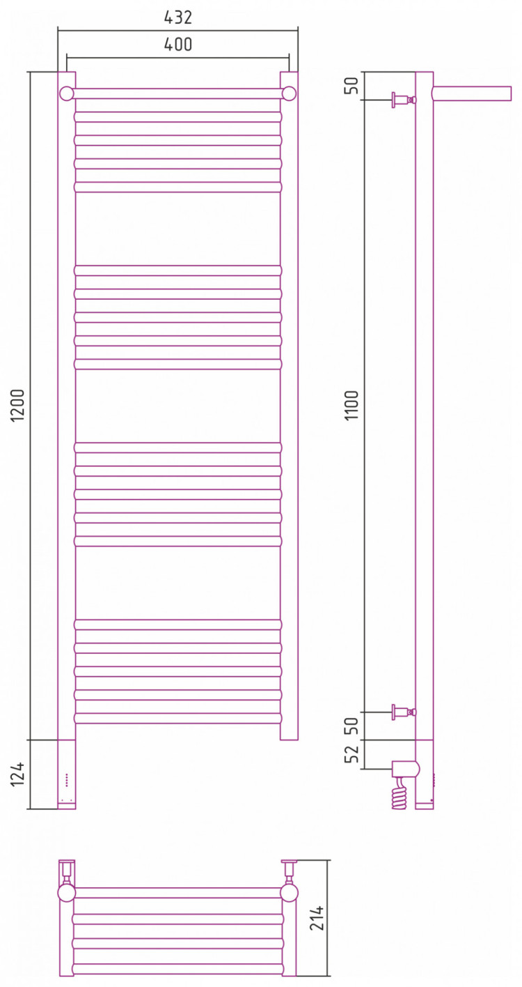 Полотенцесушитель электрический Сунержа Богема с полкой 3.0 1200х400 / МЭМ левый Матовый чёрный