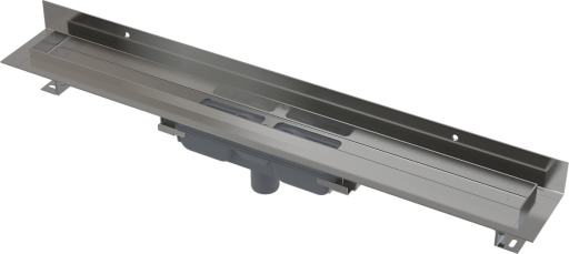 Водоотводящий желоб с порогами для цельной решетки и фиксированным воротником к стене, вертикальный сток Alcadrain APZ1116 Wall Low