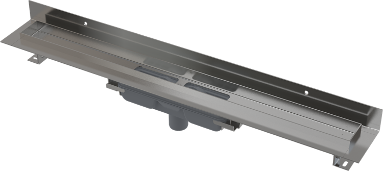 Водоотводящий желоб с порогами для цельной решетки и фиксированным воротником к стене, вертикальный сток Alcadrain APZ1116 Wall Low