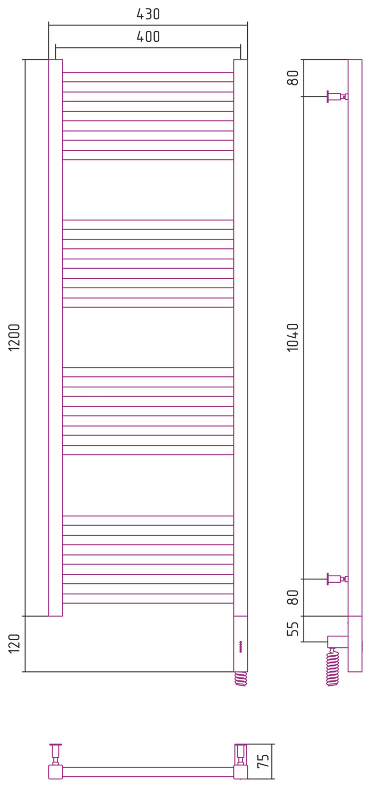 Полотенцесушитель электрический Сунержа Модус 3.0 1200х400 МЭМ правый Золото