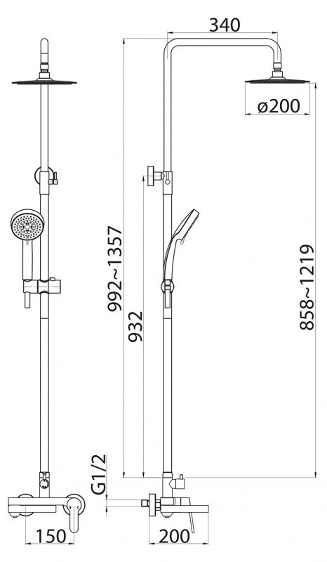 Душевая стойка с поворотным изливом, c верхним и ручным душем Cezares DEL-VSCM-IN