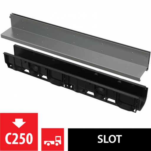 Щелевой дренажный канал с асимметричной надставкой 100 мм, нержавеющая сталь Alcadrain AVZ101-R321