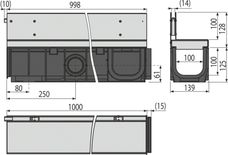 Щелевой дренажный канал с асимметричной надставкой 100 мм, нержавеющая сталь Alcadrain AVZ101-R321