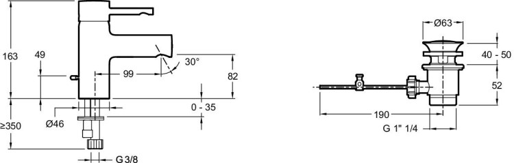 Однорычажный смеситель для раковины с цепочкой Jacob Delafon CUFF E37041-CP