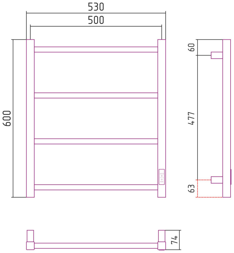 Полотенцесушитель электрический Стилье Формат 26 600х500 правый Белый