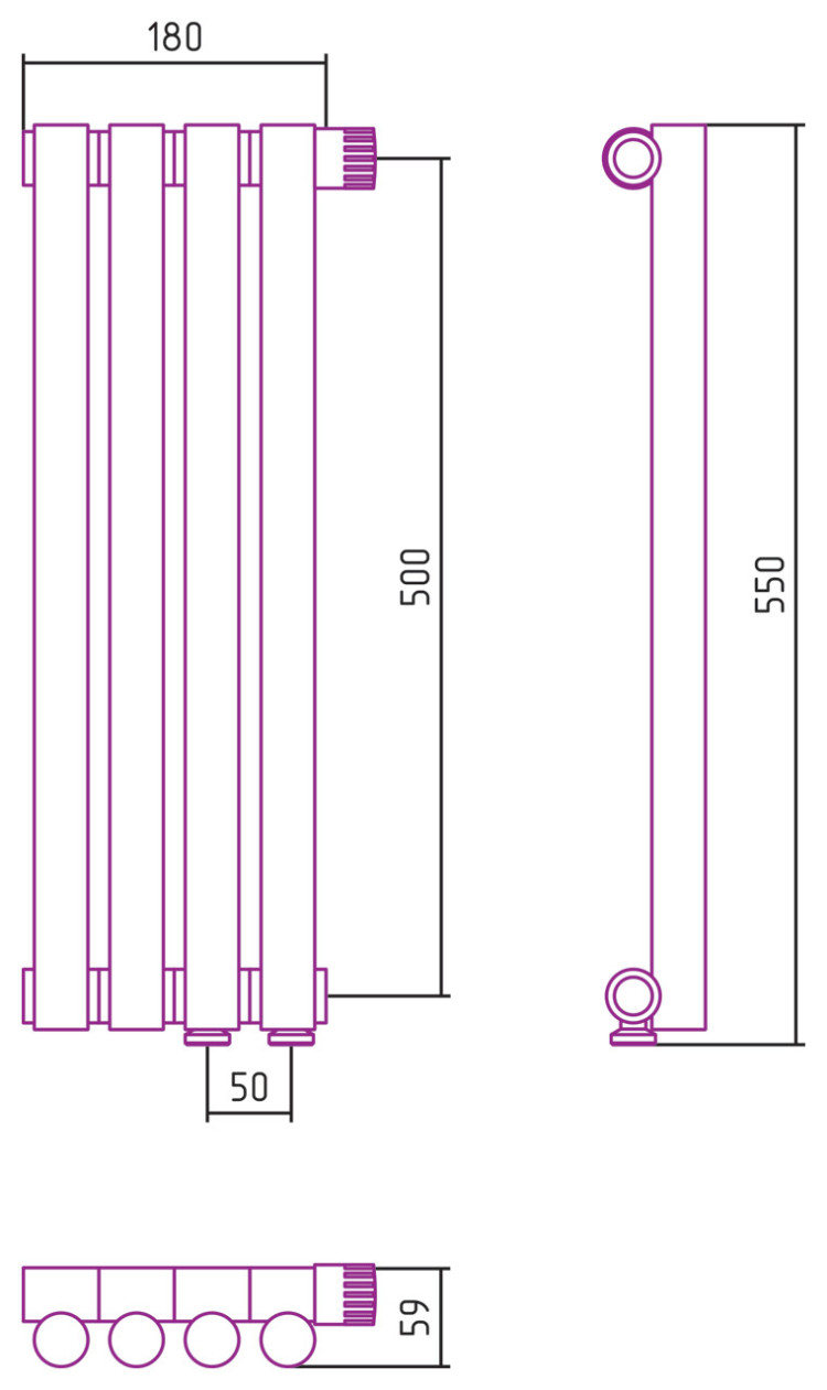 Отопительный радиатор Сунержа Эстет-1 EU50 правый 500х180 4 секции Золото
