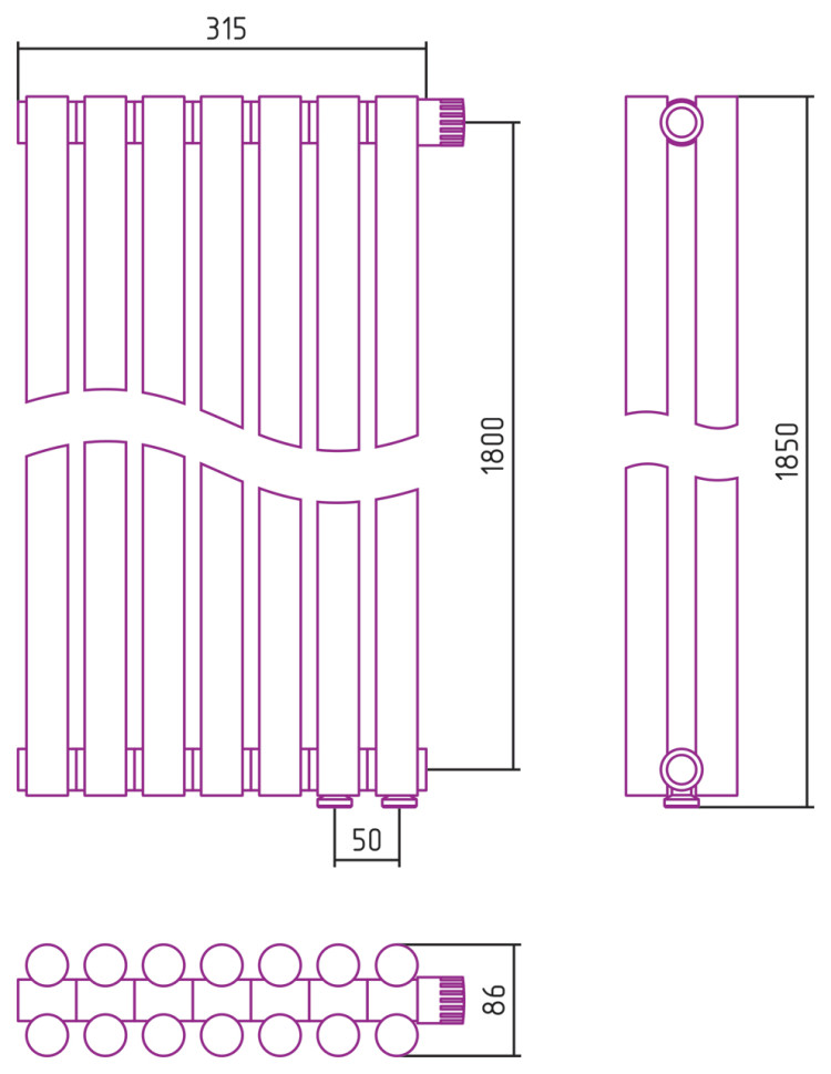 Отопительный радиатор Сунержа Эстет-11 EU50 1800х315 7 секций Состаренная бронза