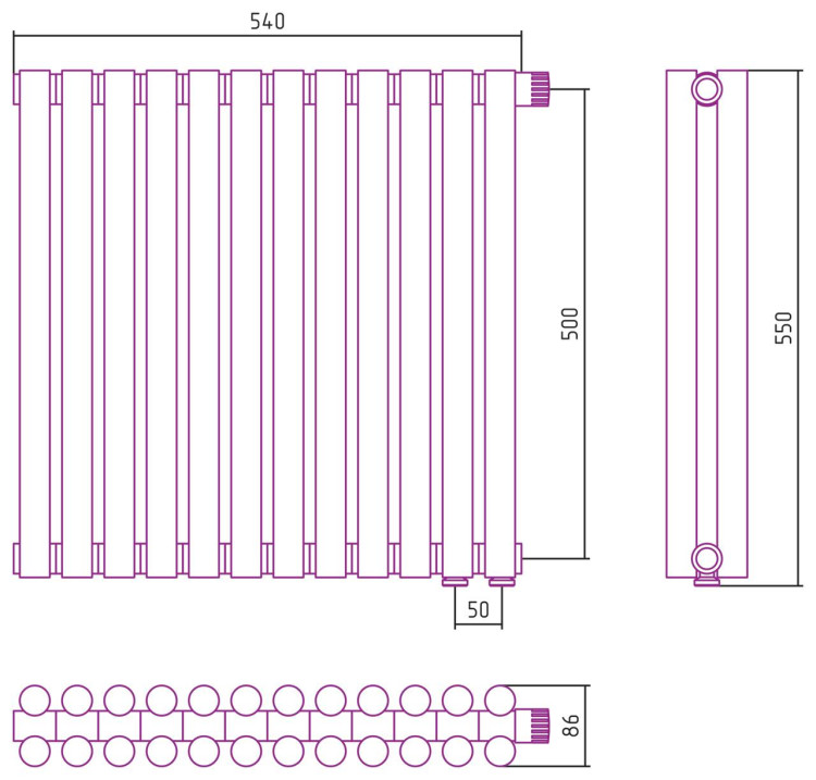 Отопительный радиатор Сунержа Эстет-11 EU50 500х540 12 секций Матовая шампань